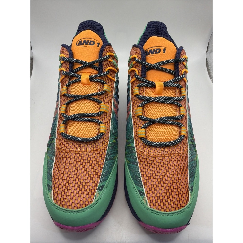 AND1 Explosive T Men's Low Top Lace-Up Floral Sneakers Coral/Blue/Green Size 7